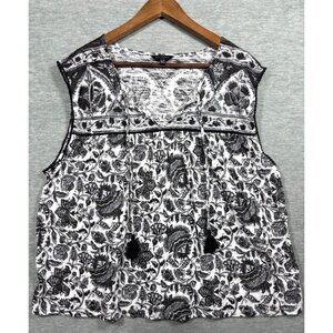 Lucky Brand Womens XL Top Black White Sleeveless Blouse Boho